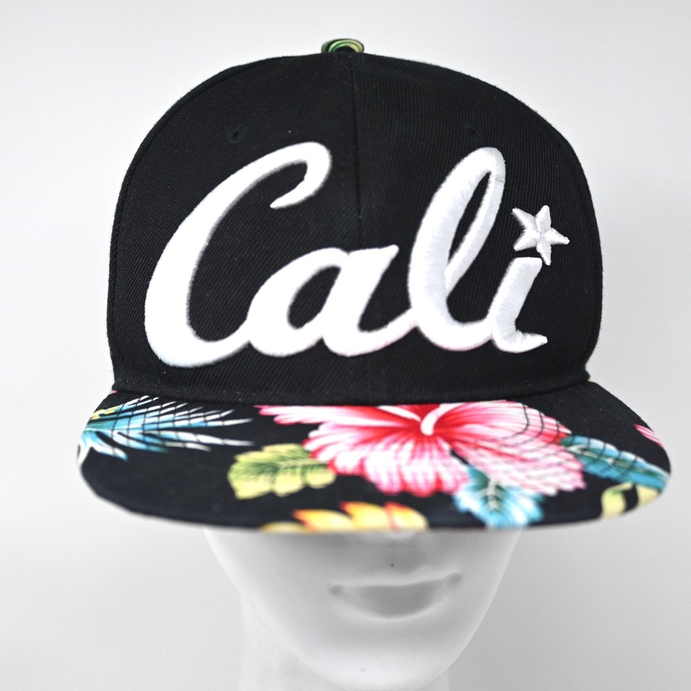 CALI Floral Hat Embroidered Headlines Baseball Cap Snapback Print